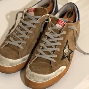Golden Goose Men's Super Star Brown Suede Sneakers with Black Star Size 45